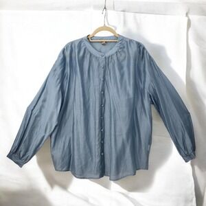 Dazy/LESS Blouse Button Down Long Sleeve Sheer Top Blue Woman‎ XL Light Relaxed